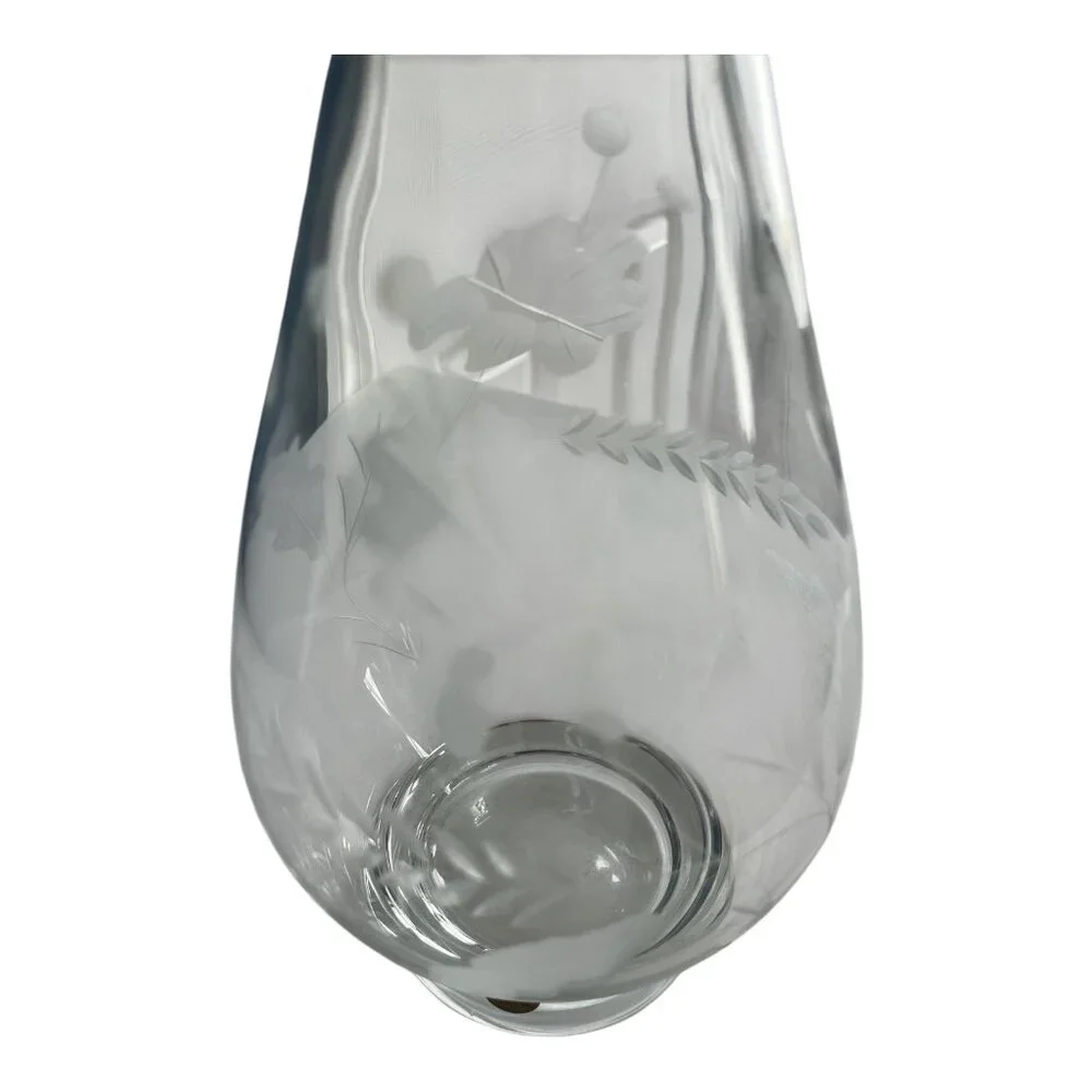 Vintage Polish Cut Crystal Glass Decanter with Stopper – Floral Etched – 14